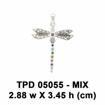 Spiritual Dragonfly Sterling Silver Pendant with Chakra Gems TPD5055